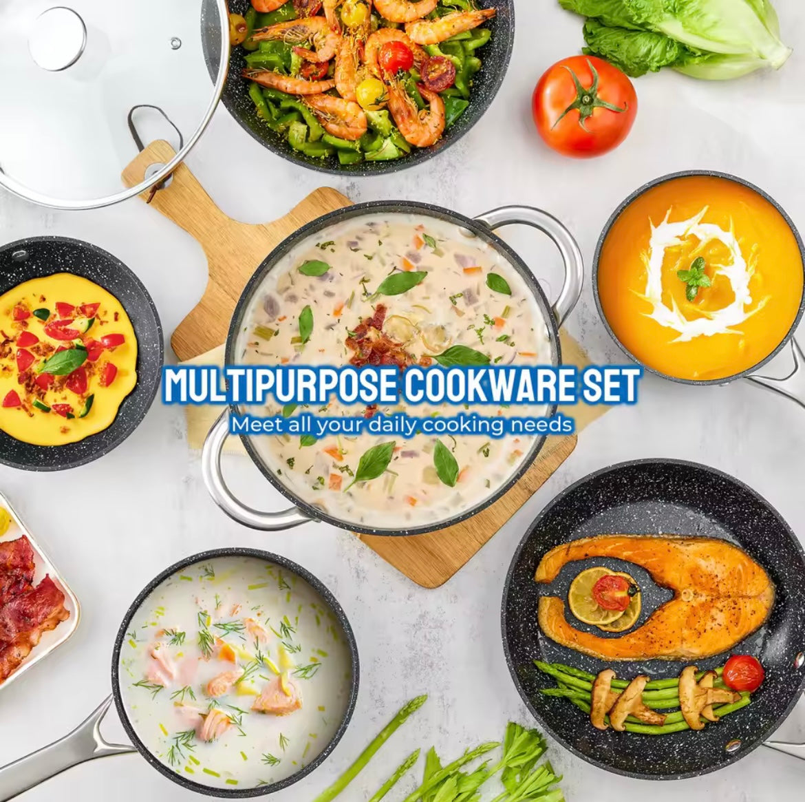 BEZIA 10-Piece Nonstick Cookware Set – Induction & All Stove Compatible