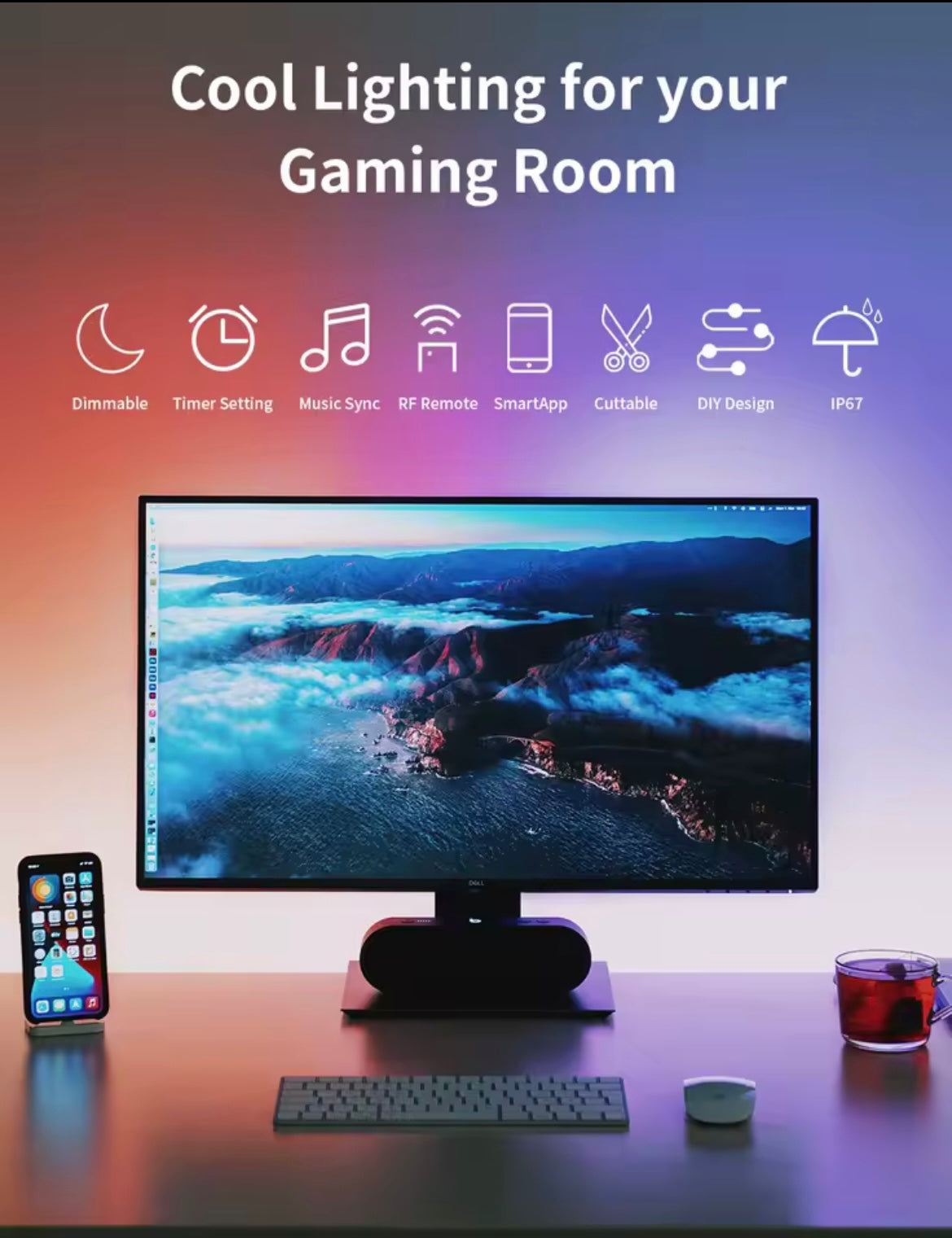 Smart RGB LED Strip Lights – App & Remote Controlled, SMD 5050, TV/Game Room Decor